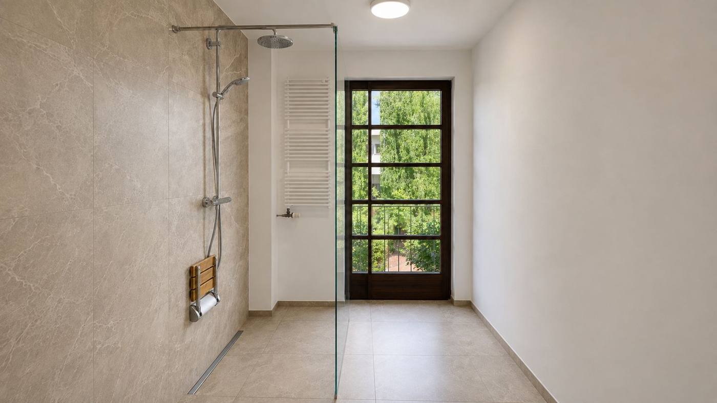 Fachgerechte Sanierung eines barrierefreien Badezimmers mit bodengleicher Walk-in-Dusche